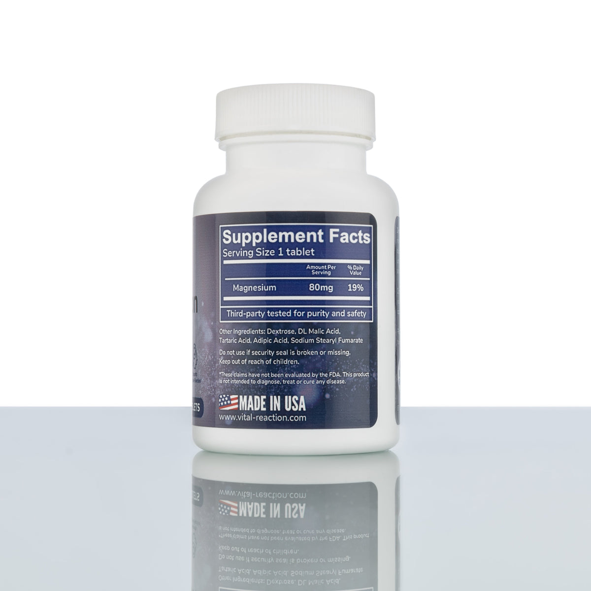 vital reaction molecular hydrogen tablets bottle supplement facts label