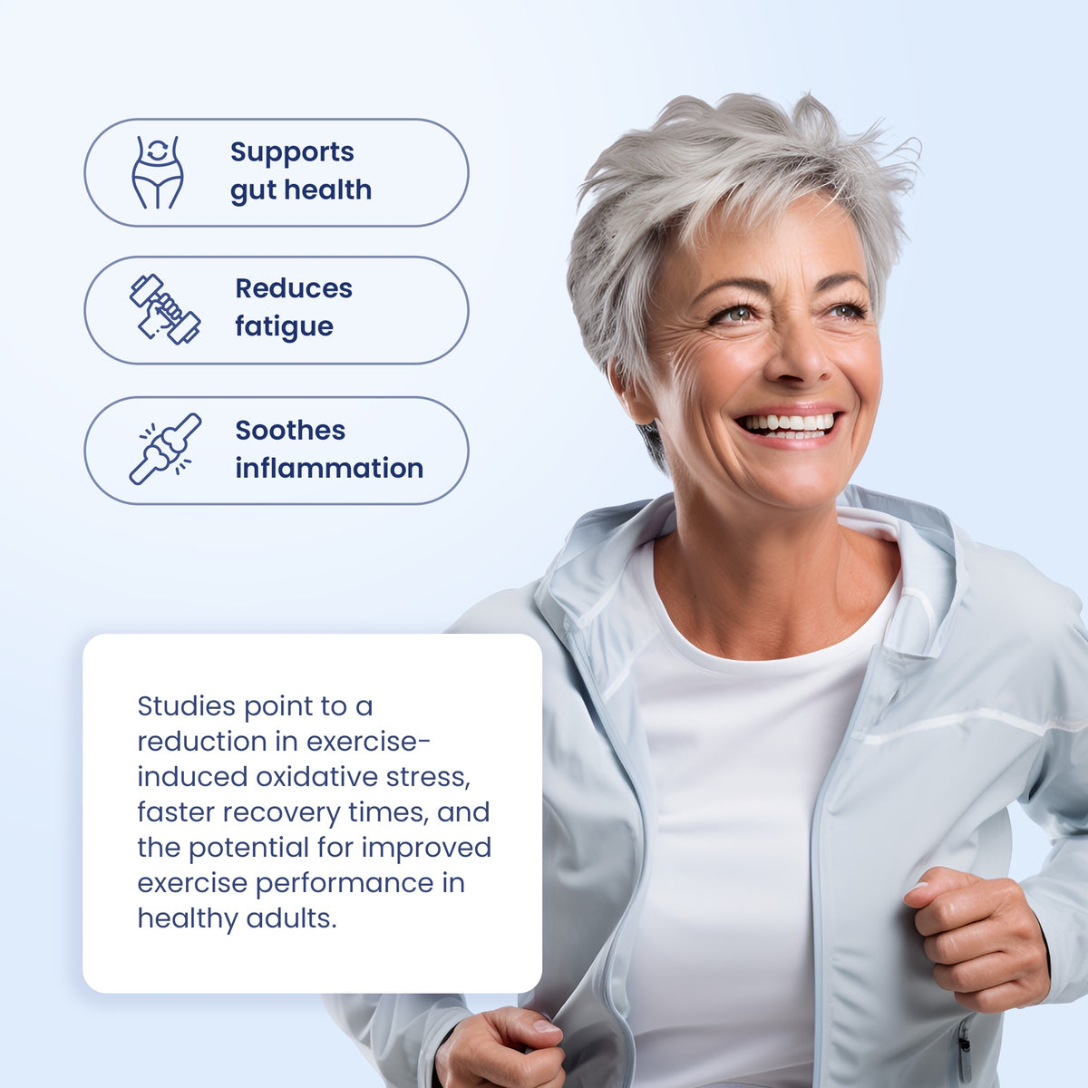 benefits of vital reaction molecular hydrogen and a healthy athletic middle aged woman