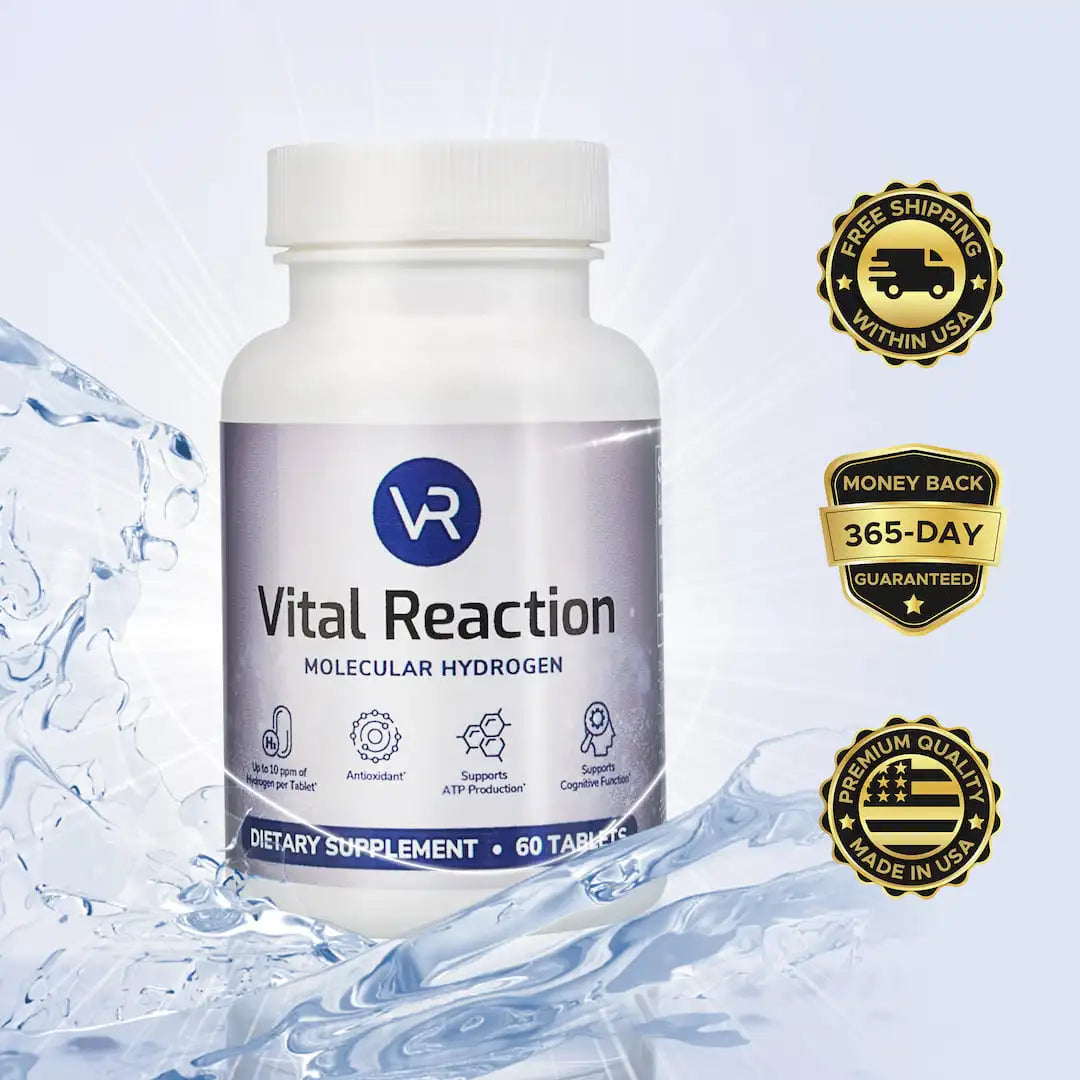 vital reaction molecular hydrogen tablets with badges for free shipping money back guarantee and made in the usa