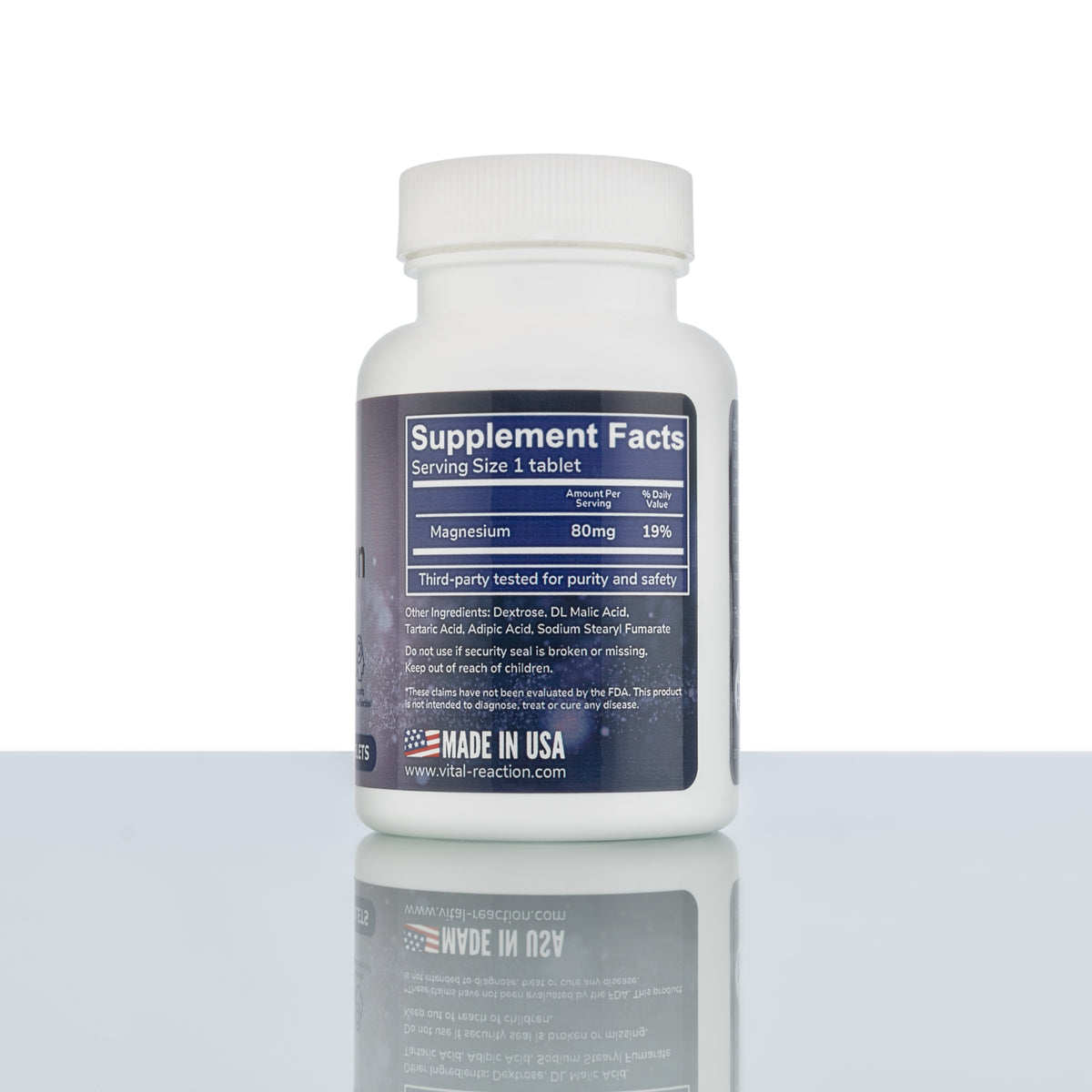 vital reaction molecular hydrogen tablets bottle supplement facts label